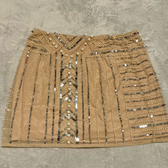 New Show me your MUMU Beige Sequin Skirt with Beads SZ: M - Picture 3 of 9